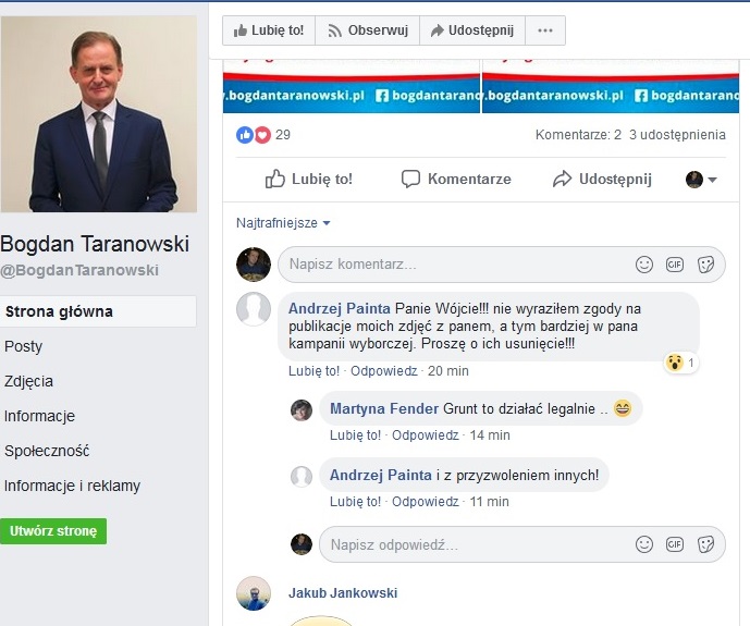 Wpis na FB Bogdana Taranowskiego