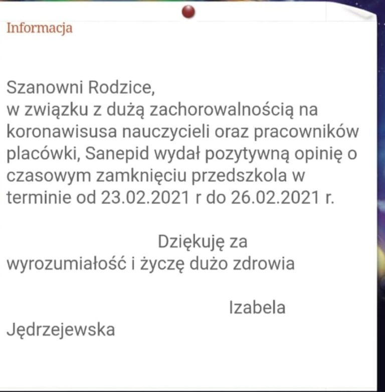 Przedszkole w Gilowicach  zamknięte z powodu COVID-19